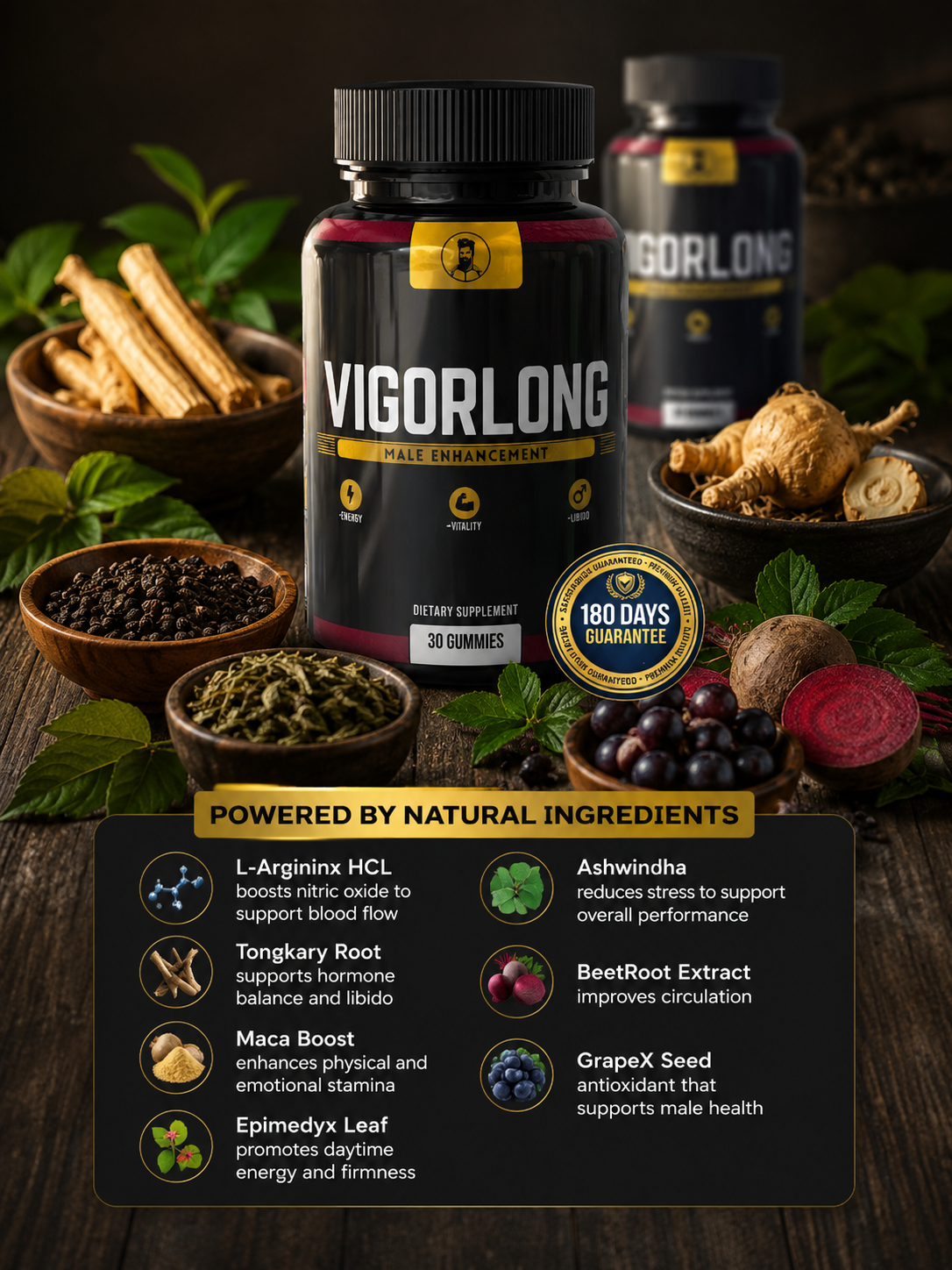 VigorLong supplement facts label